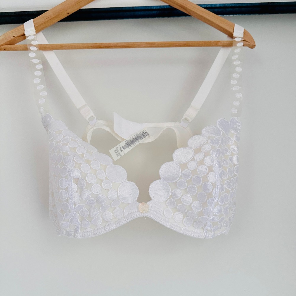 Intimissimi White Embroidered Polka Dot Push Up Bra Underwire Scalloped 34B - Picture 2 of 13
